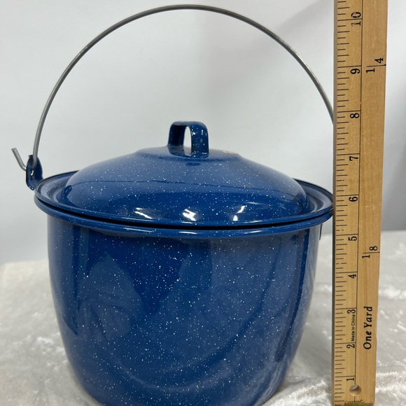 Vintage Enamelware Camping Pot blue white speckled Sierra cinsa - Picture 2 of 10